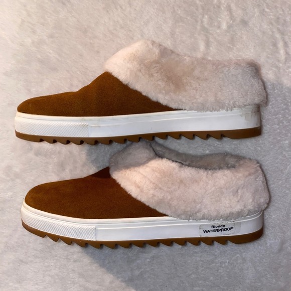 Blondo waterproof camel suede ankle shoe slipper faux fur size 8M - Picture 7 of 8